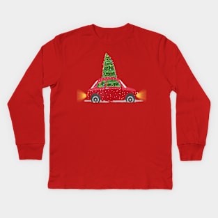 Vintage Wagon Christmas Shirt - Tree on Car Xmas Vacation T-Shirt Kids Long Sleeve T-Shirt